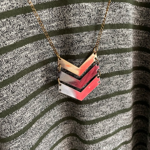 Knit Simple Dress with Long Sleeves and Horizontal Stripes and Built In Necklace - Picture 3 of 6